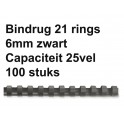 Leitz Plastic Bindruggen 21-rings 6 mm  Zwart 100st.