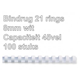 Leitz Plastic Bindruggen 21-rings 8 mm  Wit 100st.
