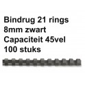 Leitz Plastic Bindruggen 21-rings 8 mm  Zwart 100st.