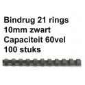 Leitz Plastic Bindruggen 21-rings 10 mm  Zwart 100st.