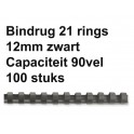 Leitz Plastic Bindruggen 21-rings 12 mm  Zwart 100st.