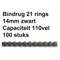 Leitz Plastic Bindruggen 21-rings 14 mm  Zwart 100st.