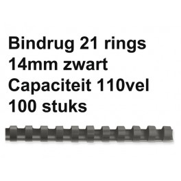 Leitz Plastic Bindruggen 21-rings 14 mm  Zwart 100st.