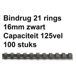 Leitz Plastic Bindruggen 21-rings 16 mm  Zwart 100st.