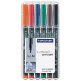 Staedtler 317-WP6 Viltstift/Marker Permanent Lumocolor, OHP/CD/DVD Medium 1mm, étui à 6 stuks assorti