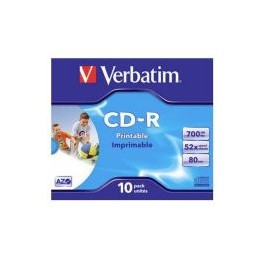 Verbatim CD-R, 80min./700MB, Speed 52x, Printable, Jewelcase, doosje à 10 stuks