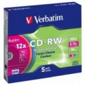 Verbatim CD-RW, 80min./700MB, Speed 12x, Colour, Slimcase, doosje à 5 stuks