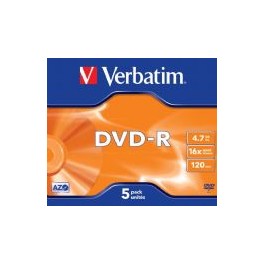 Verbatim DVD-R, 4,7GB/120minutes, Speed 16x, Scratch Resistant Surface, Jewelcase, doosje à 5 stuks